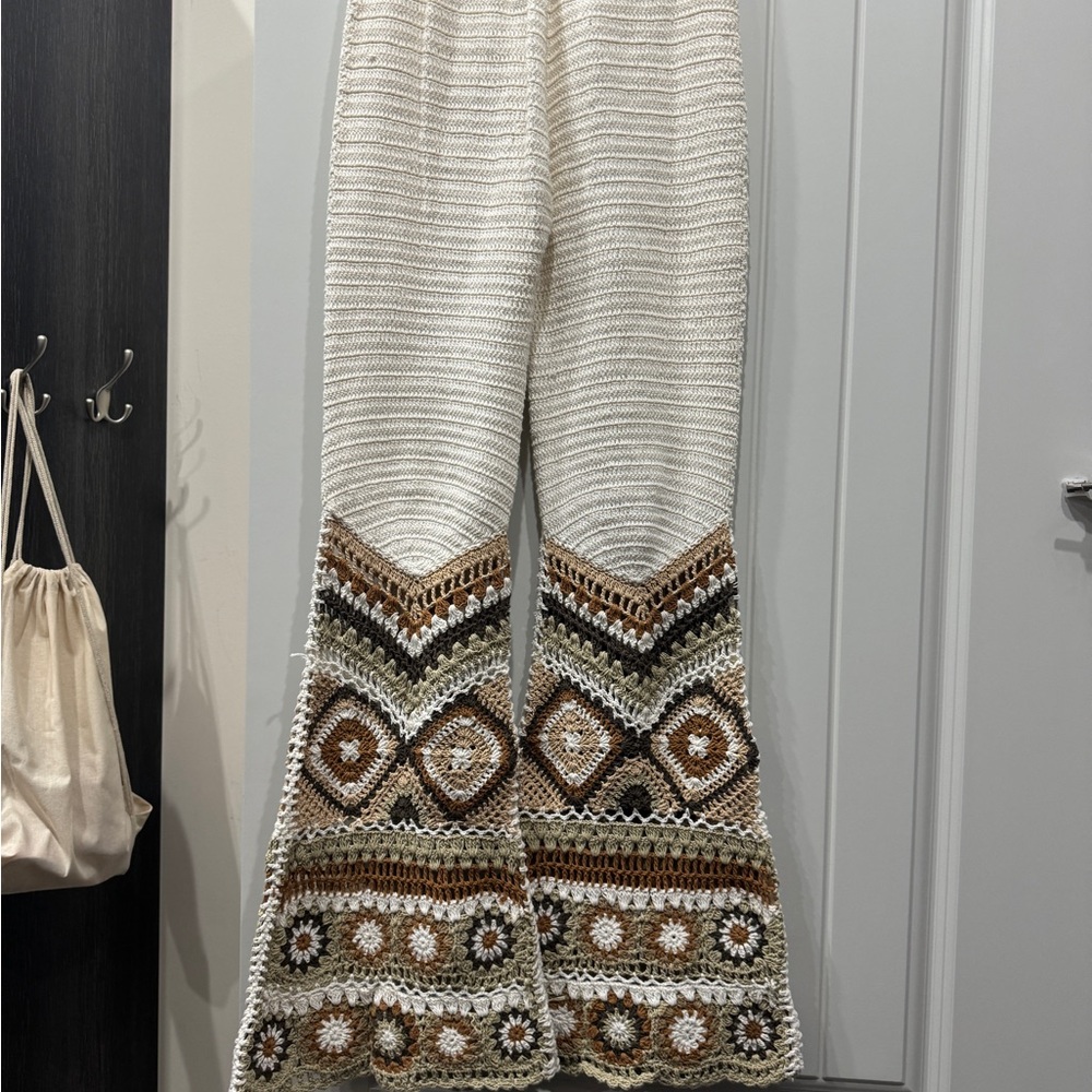 Free People x Flook Border Crochet Size S Cream High Rise Pull on pants - Picture 3 of 4